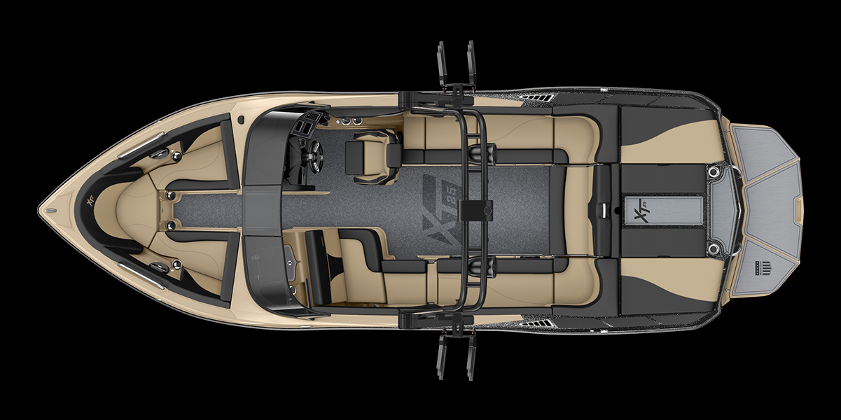 Overhead image of the XT25 wake boat on black background