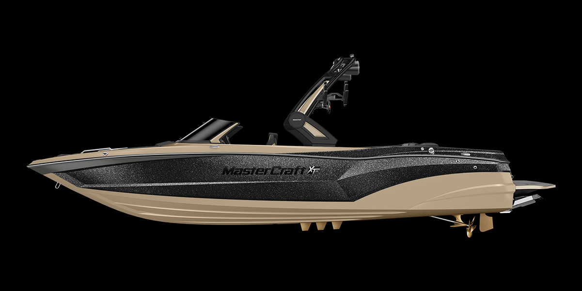 Profile image of the XT25 wake boat on black background